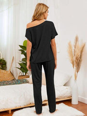 Round Neck Top and Pants Lounge Set - Trendsi