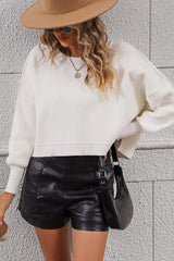 Round Neck Dropped Shoulder Pullover Sweater - Trendsi - Flyclothing LLC