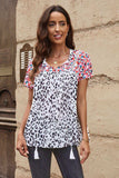 Leopard Tassel Tie Short Sleeve Top - Trendsi - Flyclothing LLC