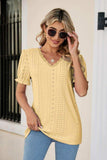 Eyelet Flounce Sleeve Scalloped V-Neck Top - Trendsi - Flyclothing LLC