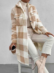 Plaid Collared Neck Button Down Coat - Trendsi
