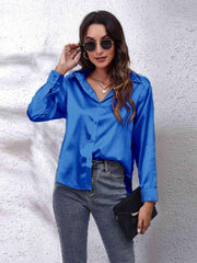Collared Neck Buttoned Long Sleeve Shirt - Trendsi
