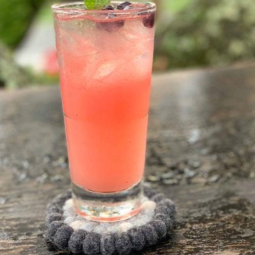 Hand Crafted Felt Ball Coasters from Nepal: 4-pack, Flower Black/Grey - Global Groove (T) - Global Groove