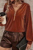 Ribbed Zip Up Long Sleeve T-Shirt - Trendsi - Flyclothing LLC
