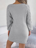 Cable-Knit Round Neck Sweater Dress - Trendsi