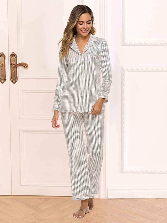 Collared Neck Loungewear Set with Pocket - Trendsi - Flyclothing LLC