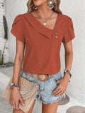 Decorative Button Asymmetrical Neck Blouse - Trendsi - Flyclothing LLC