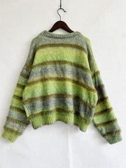 Striped Round Neck Long Sleeve Sweater - Flyclothing LLC
