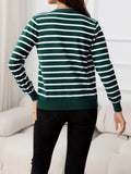 Striped Round Neck Long Sleeve Buttoned Knit Top - Trendsi - Flyclothing LLC