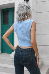 Cable-Knit Deep V Cropped Knit Vest - Trendsi - Flyclothing LLC