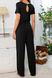 Round Neck Open Back Jumpsuit with Pockets - Trendsi