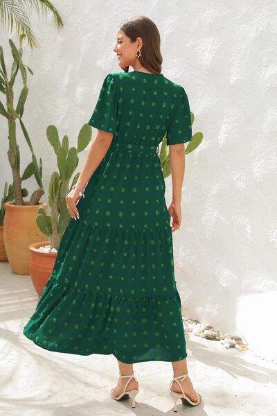 Swiss Dot Tied Surplice Short Sleeve Dress - Trendsi - Flyclothing LLC