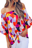 Tied Printed Off-Shoulder Half Sleeve Blouse - Trendsi - Flyclothing LLC