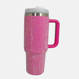Rhinestone Stainless Steel Tumbler with Straw - Trendsi