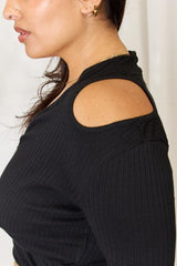 Culture Code Full Size Ribbed Surplice Cold Shoulder Top - Trendsi