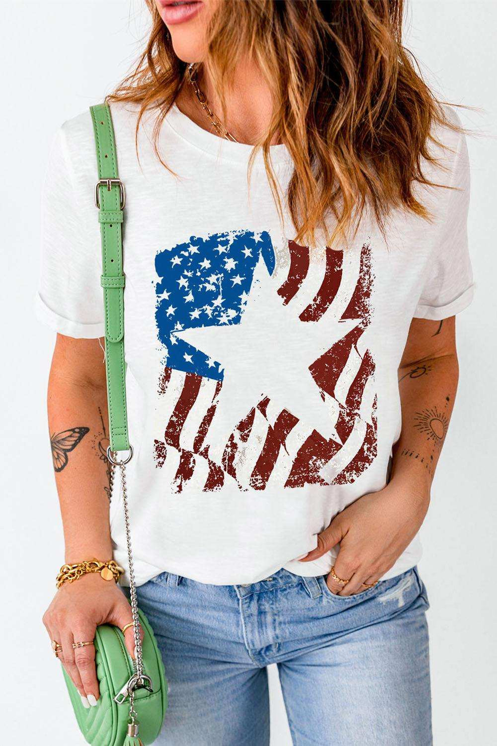 US Flag Graphic Round Neck Tee - Trendsi - Flyclothing LLC