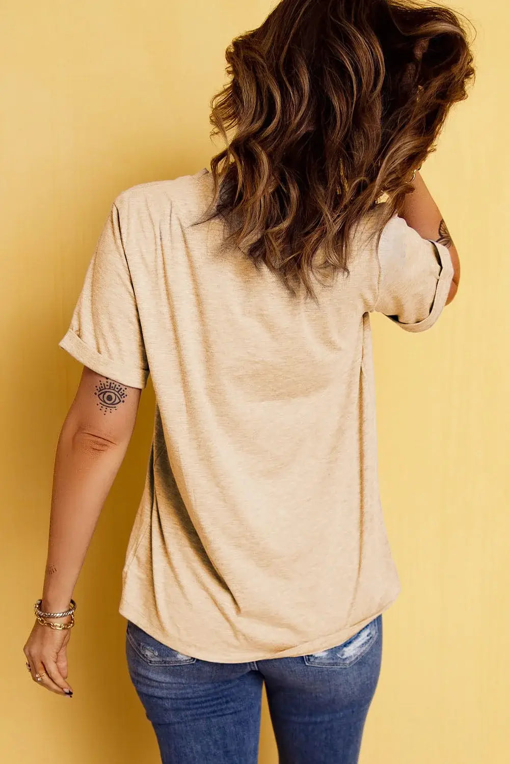Corn Letter Graphic Cuffed Tee - Trendsi - Flyclothing LLC
