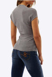 Ribbed Surplice Neck Slit Top - Trendsi - Flyclothing LLC