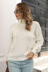 Cable-Knit Turtleneck Sweater - Trendsi
