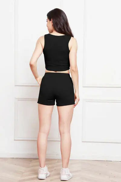 Round Neck Tank and Drawstring Shorts Set - Trendsi - Flyclothing LLC