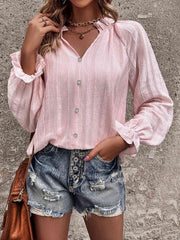 Notched Neck Flounce Sleeve Shirt - Trendsi