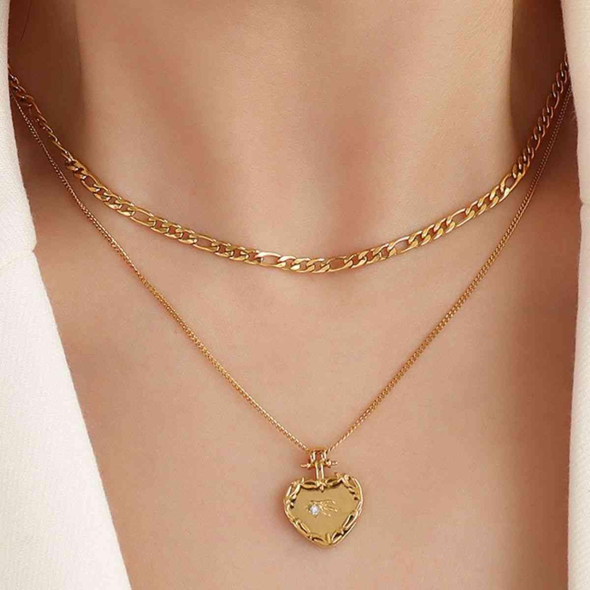 Heart Shape Double-Layered Stainless Steel Necklace - Trendsi