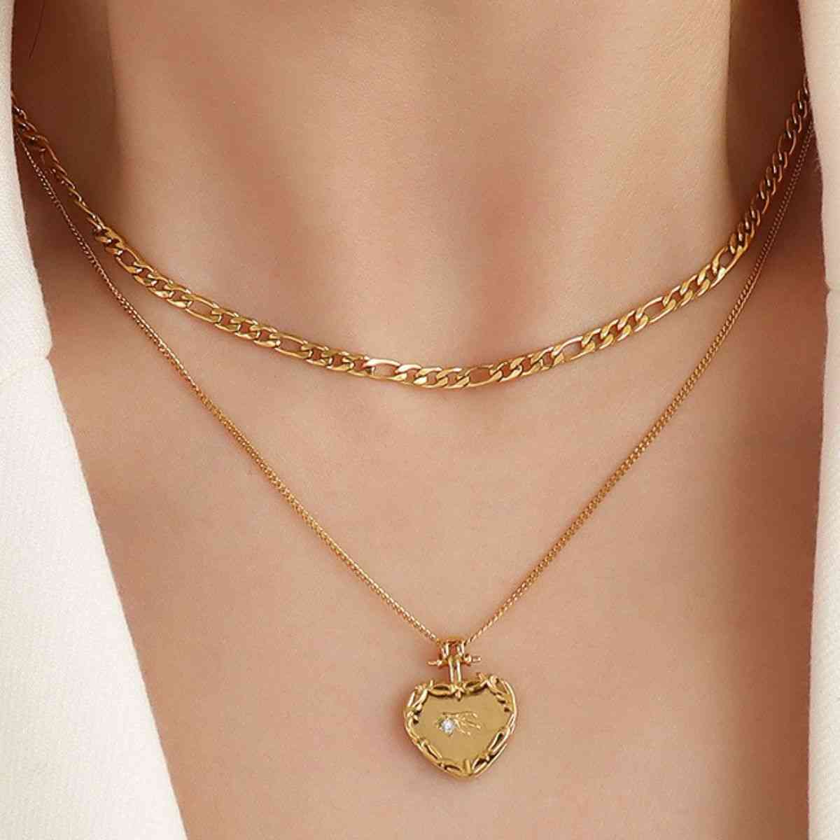 Heart Shape Double-Layered Stainless Steel Necklace - Trendsi - Flyclothing LLC