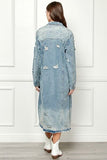 Veveret Full Size Distressed Raw Hem Pearl Detail Button Up Jacket - Flyclothing LLC