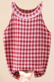 Plaid Round Neck Sleeveless Knit Top - Trendsi - Flyclothing LLC