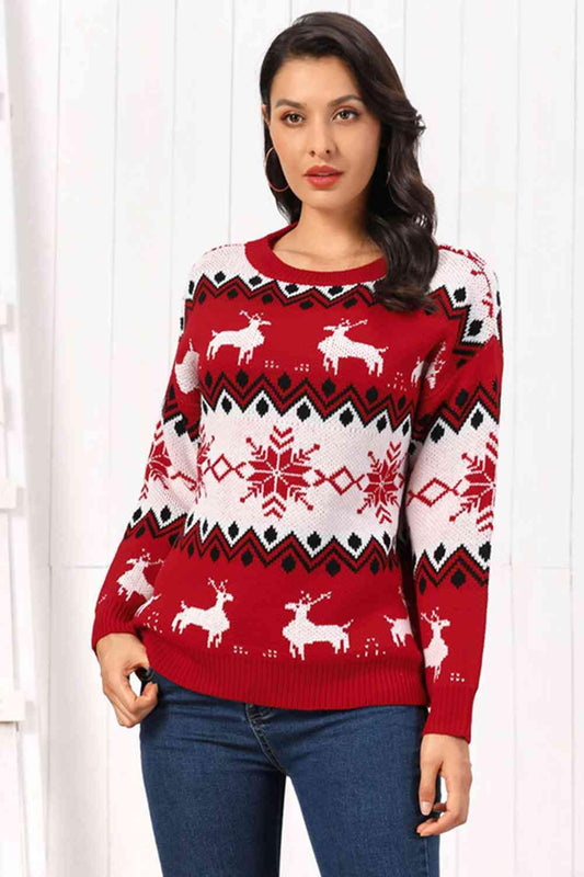 Reindeer Round Neck Sweater - Trendsi