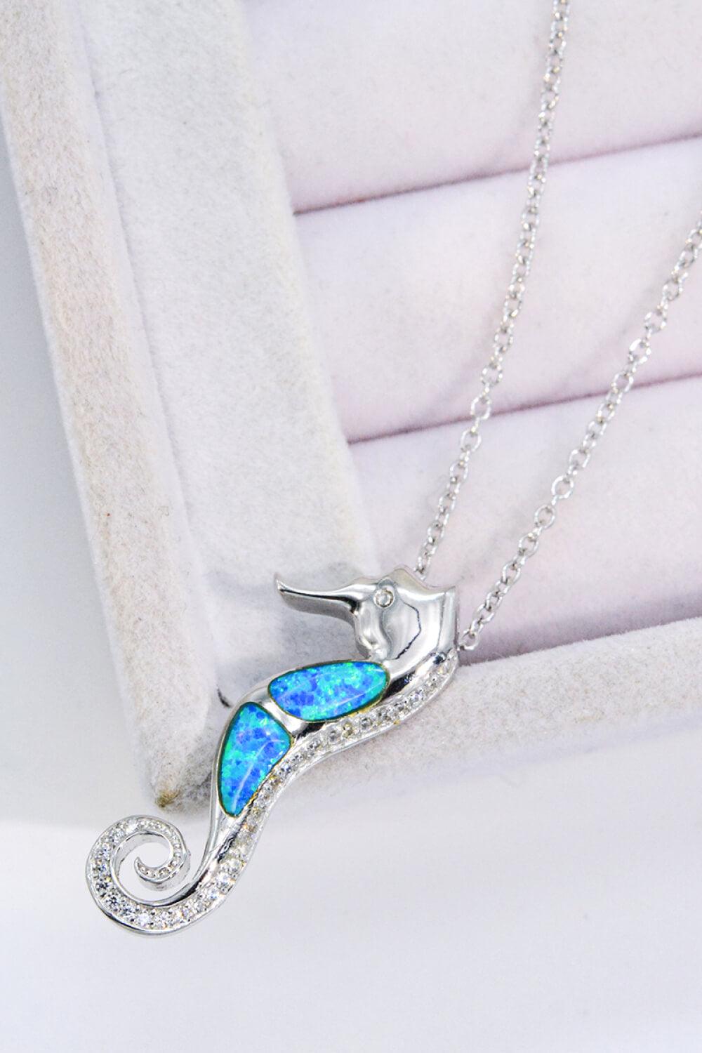 Opal Seahorse 925 Sterling Silver Necklace - Flyclothing LLC