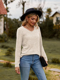 Ribbed V-Neck Long Sleeve Tee - Trendsi