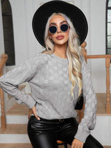 Round Neck Drop Shoulder Sweater - Trendsi - Flyclothing LLC