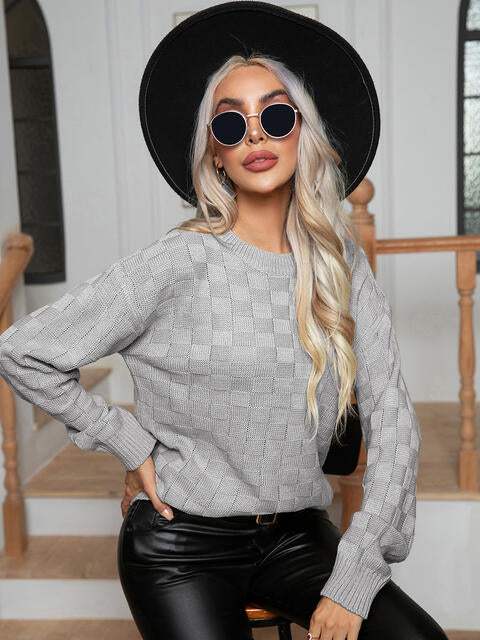 Round Neck Drop Shoulder Sweater - Trendsi - Flyclothing LLC