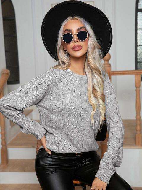 Round Neck Drop Shoulder Sweater - Trendsi - Flyclothing LLC