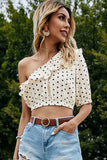 Polka Dot One-Shoulder Ruffled Crop Top - Trendsi - Flyclothing LLC