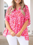 Plus Size Printed Notched Neck Half Sleeve Top - Trendsi