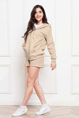 Zip Up Drawstring Hoodie and Shorts Set - Trendsi - Flyclothing LLC