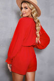 Tied Flounce Sleeve Plunge Romper - Trendsi - Flyclothing LLC