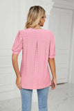 Eyelet Short Puff Sleeve Notched Neck Top - Trendsi - Flyclothing LLC