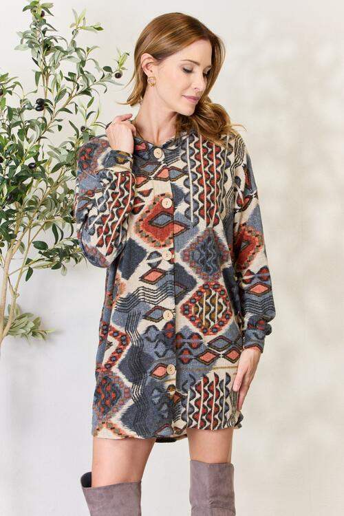 Heimish Full Size Printed Button Up Hooded Jacket - Trendsi - Flyclothing LLC
