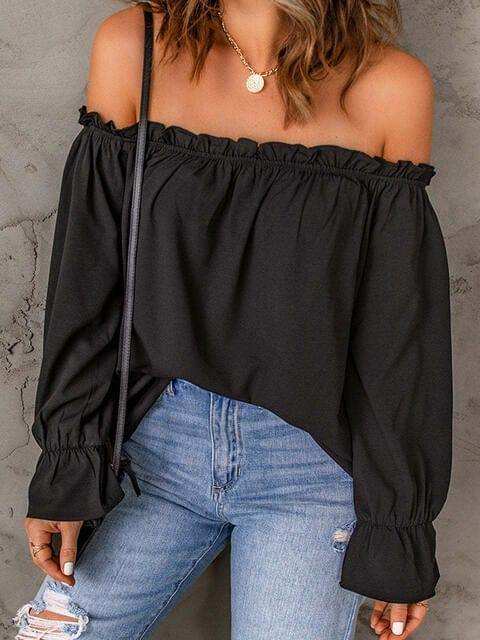 Off-Shoulder Flounce Sleeve Blouse - Trendsi - Flyclothing LLC