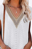 Eyelet Contrast V-Neck Tee - Trendsi - Flyclothing LLC