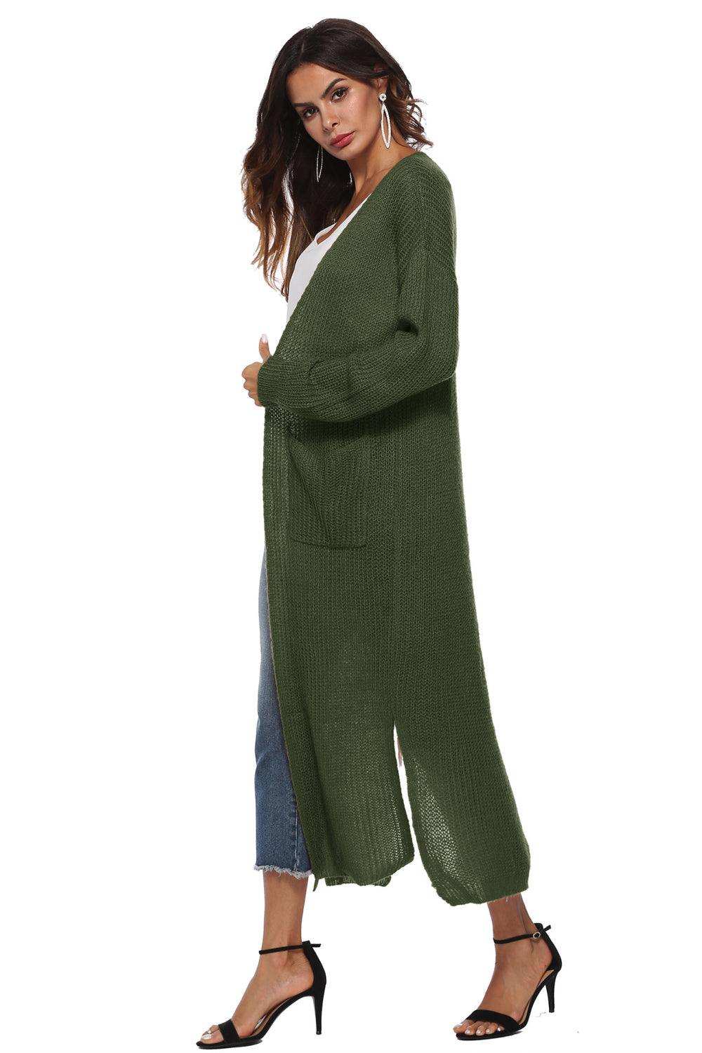 Long Sleeve Open Front Buttoned Cardigan - Trendsi - Flyclothing LLC