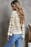 Wavy Stripe Scalloped Hem Openwork Knit Top - Trendsi