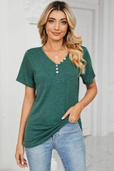 V-Neck Short Sleeve T-Shirt - Trendsi - Flyclothing LLC