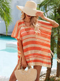 Tassel Openwork Striped V-Neck Cover Up - Trendsi - Flyclothing LLC