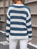 Striped Round Neck Dropped Shoulder Sweater - Trendsi