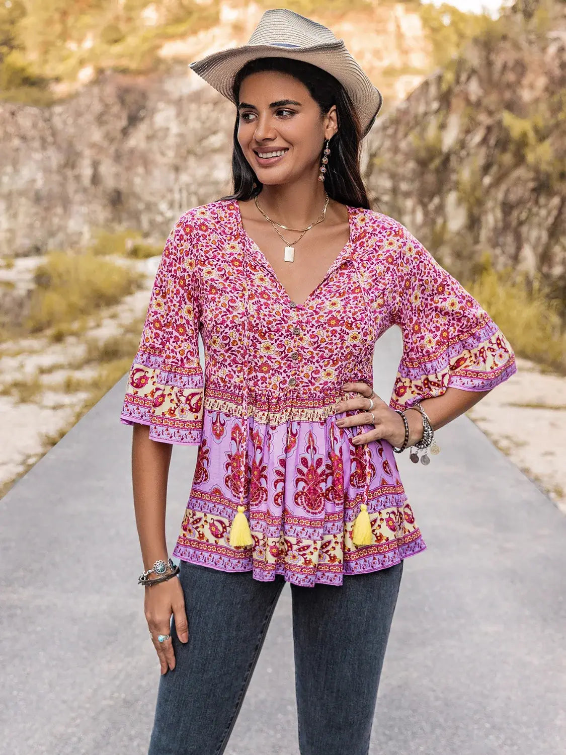 Tie Neck Babydoll Top - Trendsi - Flyclothing LLC