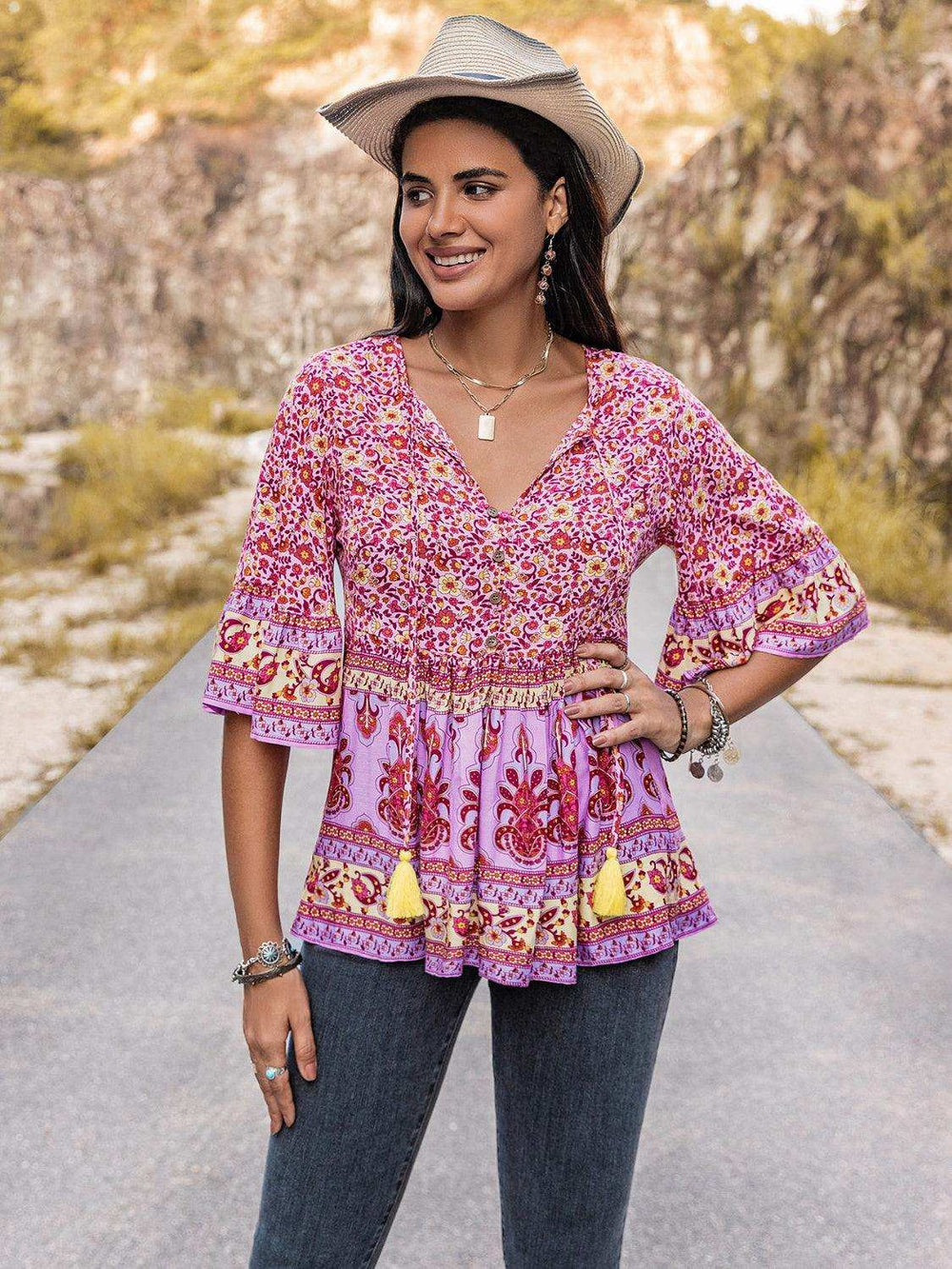 Tie Neck Babydoll Top - Trendsi - Flyclothing LLC